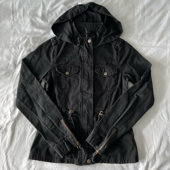 Black Hooded Cargo Jacket 